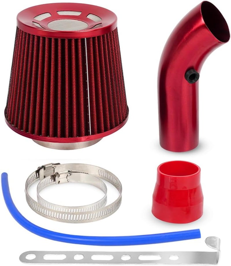 BARTOO 3'' Cold Air Intake Kit Aluminum Automotive Cold Air Intake Pipe Filter Induction Flow Hose Pipe Kit, Red - Image 1